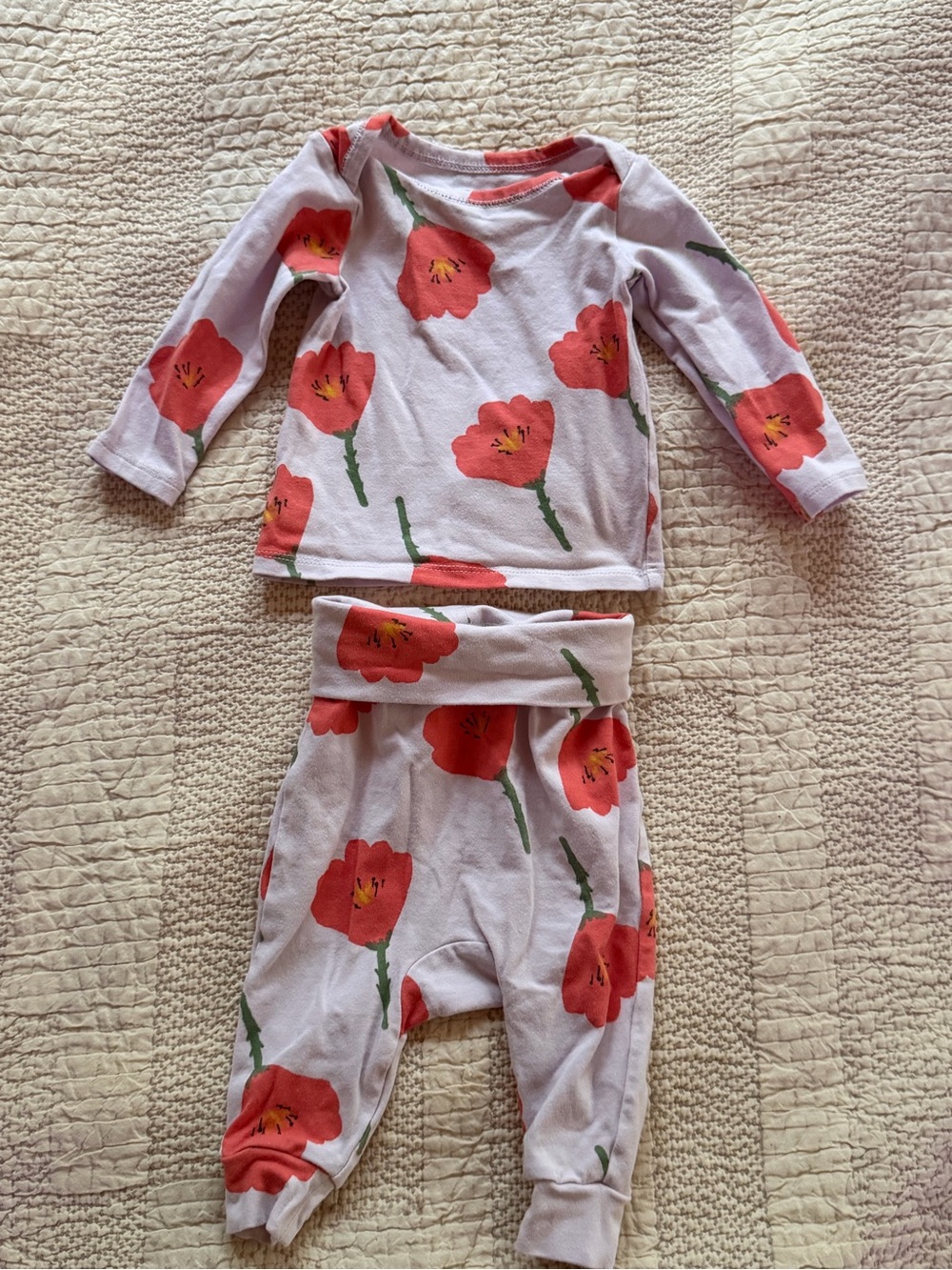 Kids Floral Red Poppy Pajama Set - Tea 0-3 months